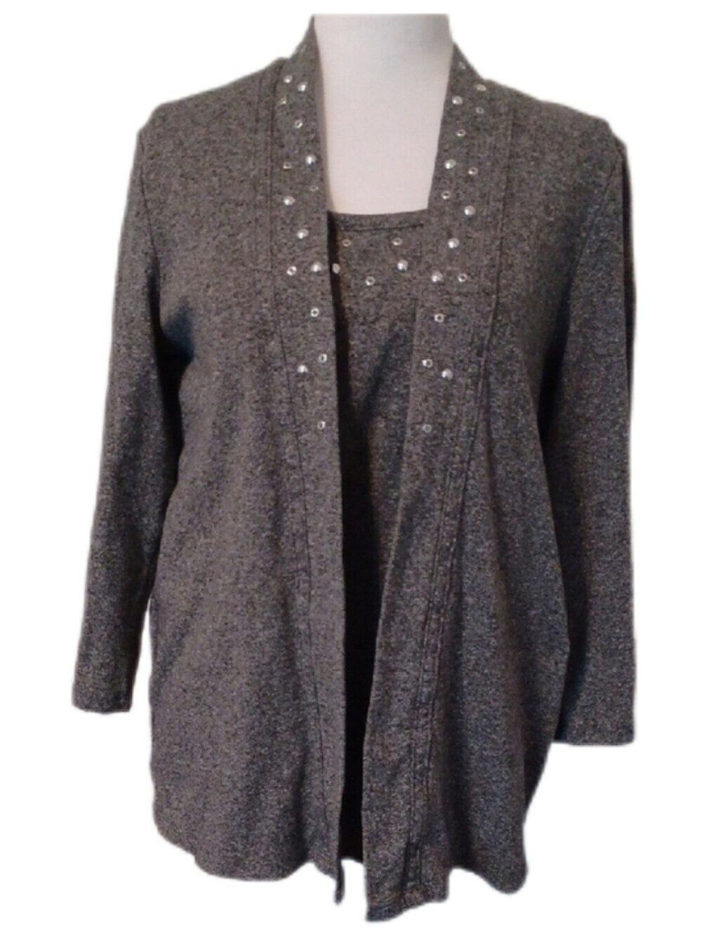 × Rafaella Gray Knit Open-Front Cardigan with Matching Shell Women's Size Large